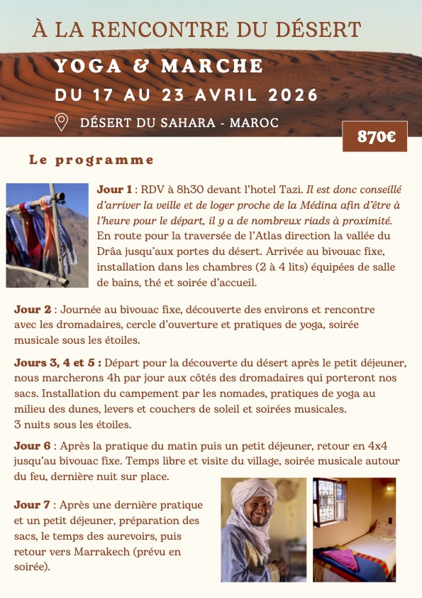 Retraites Yoga - Maroc Yoga & Marche Avril 2026 - Aude CHAMBRU